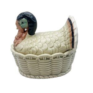Vtg OMC Otagiri Thanksgiving Turkey in Basket Covered Lidded Dish Japan